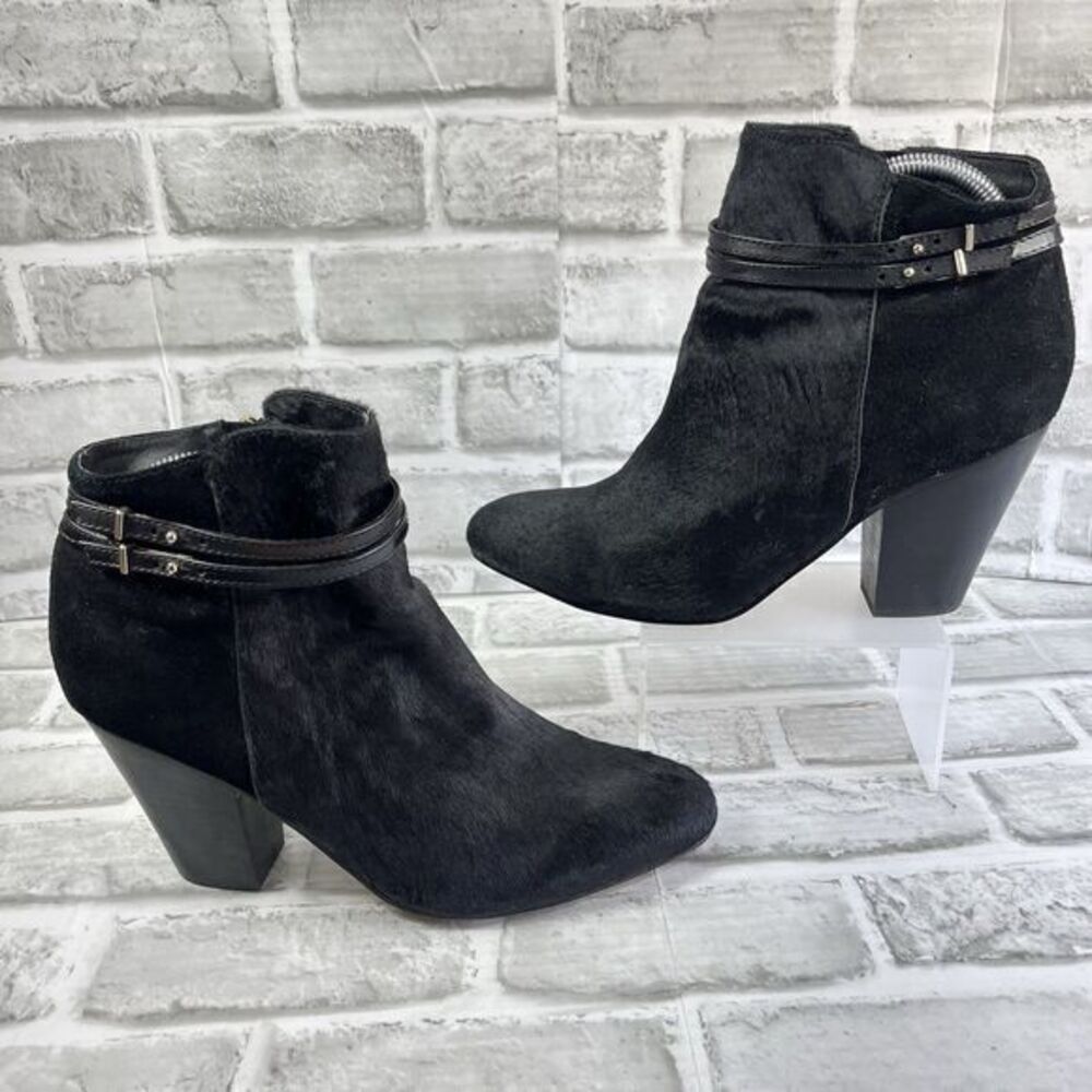 Hal Rubenstein Women's Size 9 Black Leather Calf Hair Ankle Boot Bootie